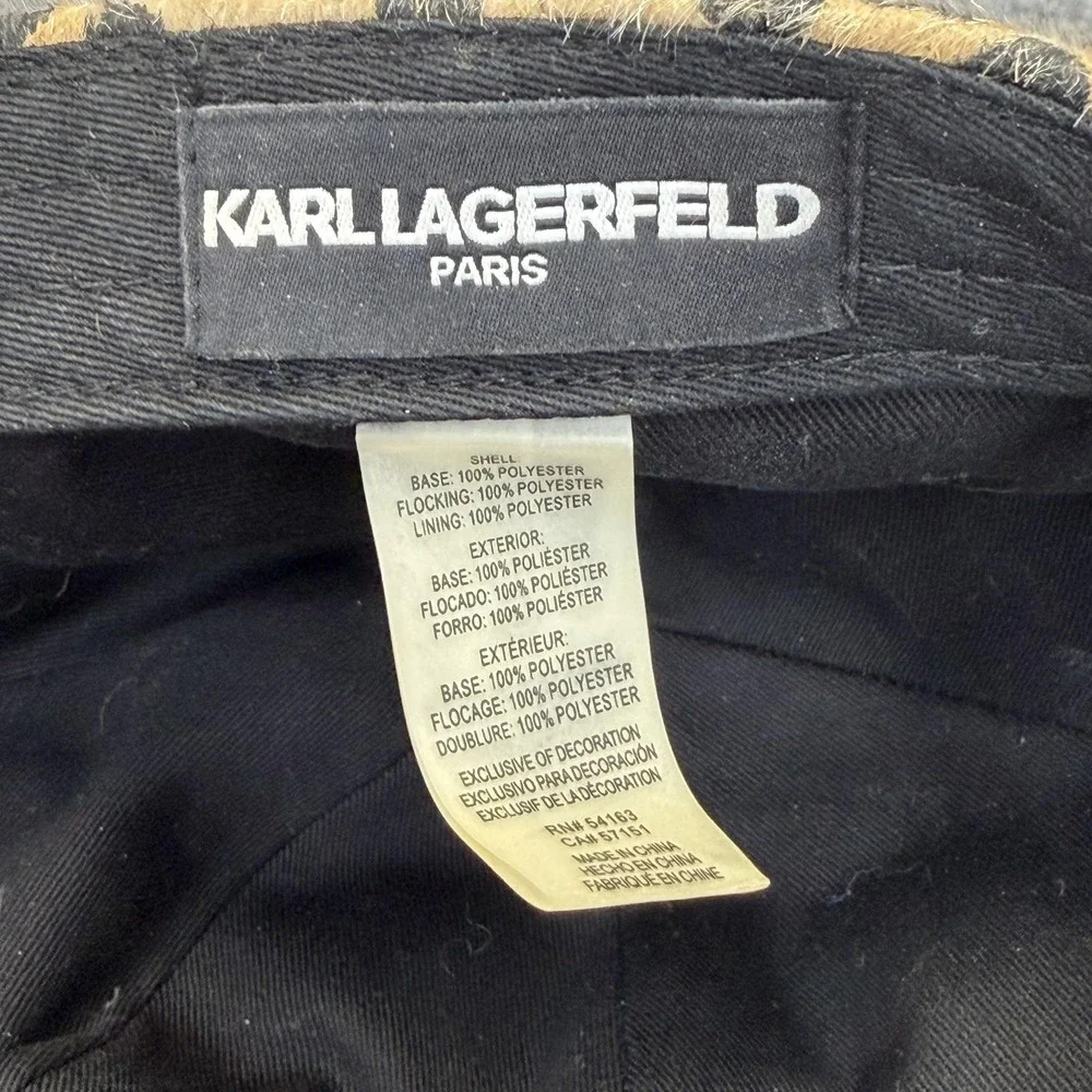 Karl Lagerfeld Hat Cap Strap Back Womens Adjustable Beige Leopard Velour‎ Logo